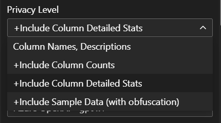 LLM AI Charts: The amount of data included in generated prompts is controllable via the Privacy Level setting