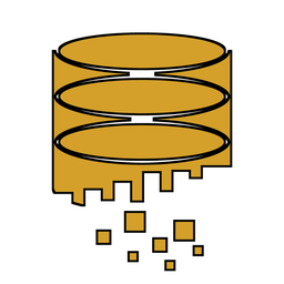The RegiaBI mark: a gold data drum breaking apart at the bottom
