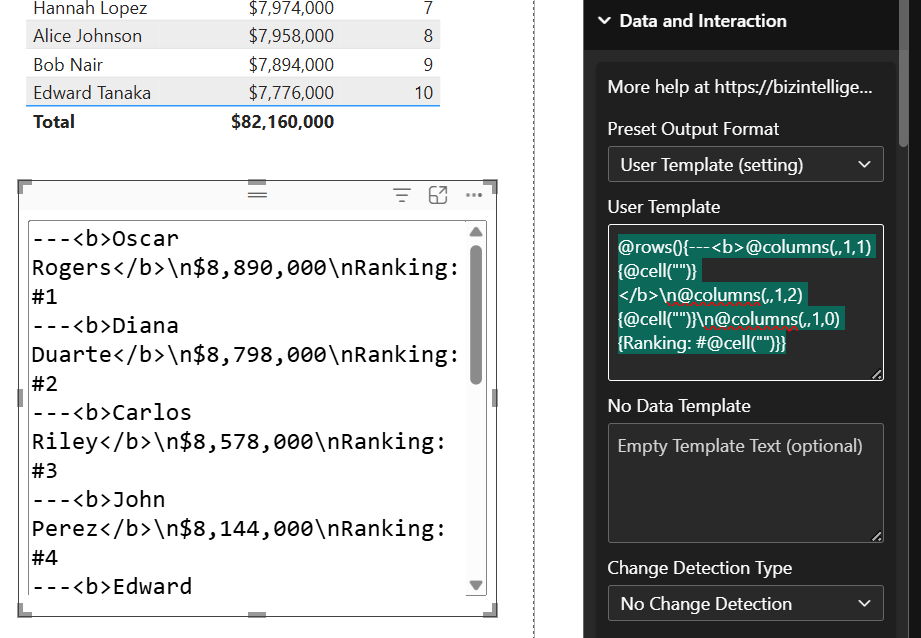 Multi-format Card: Without any further changes, our text output changes to this