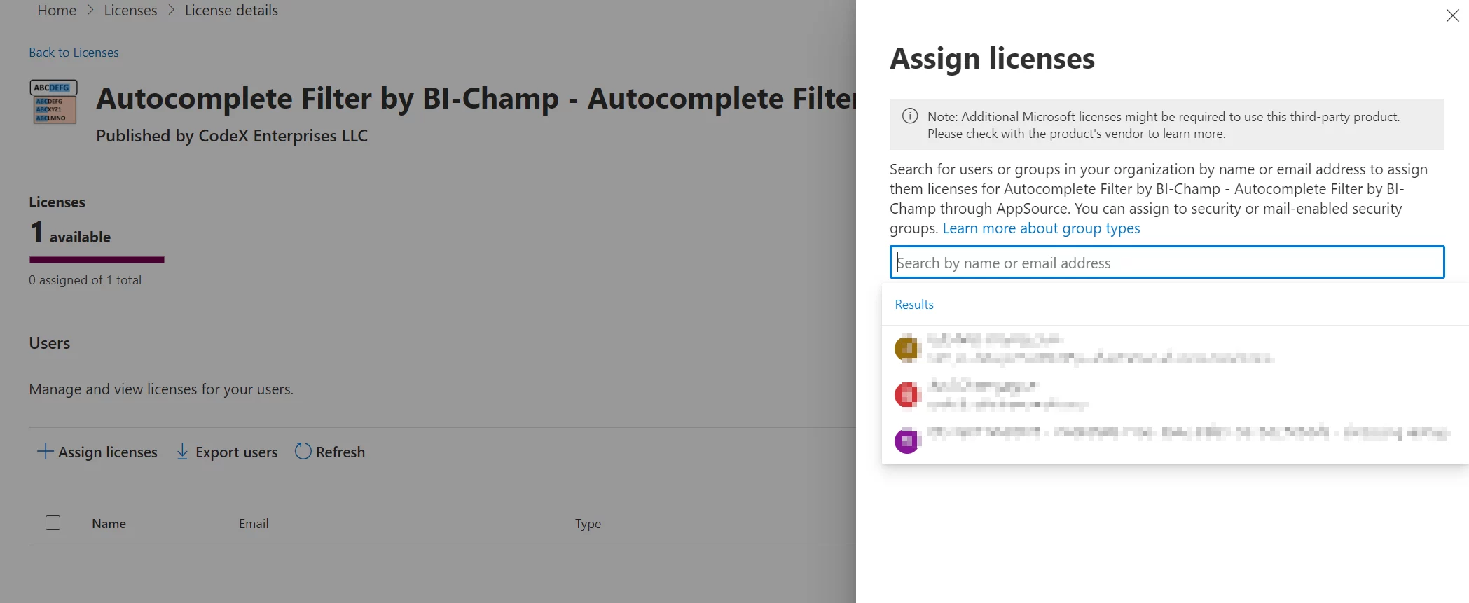 Microsoft 365 admin center: assigning licenses to users