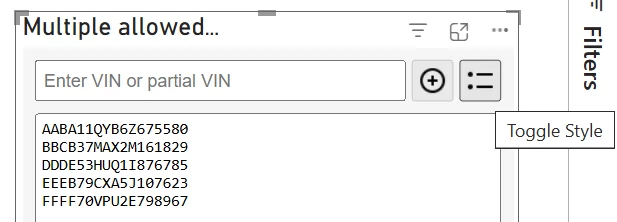 Auto-complete Filter: It's possible to let the user toggle the entry style between Text and Pills (view 3)
