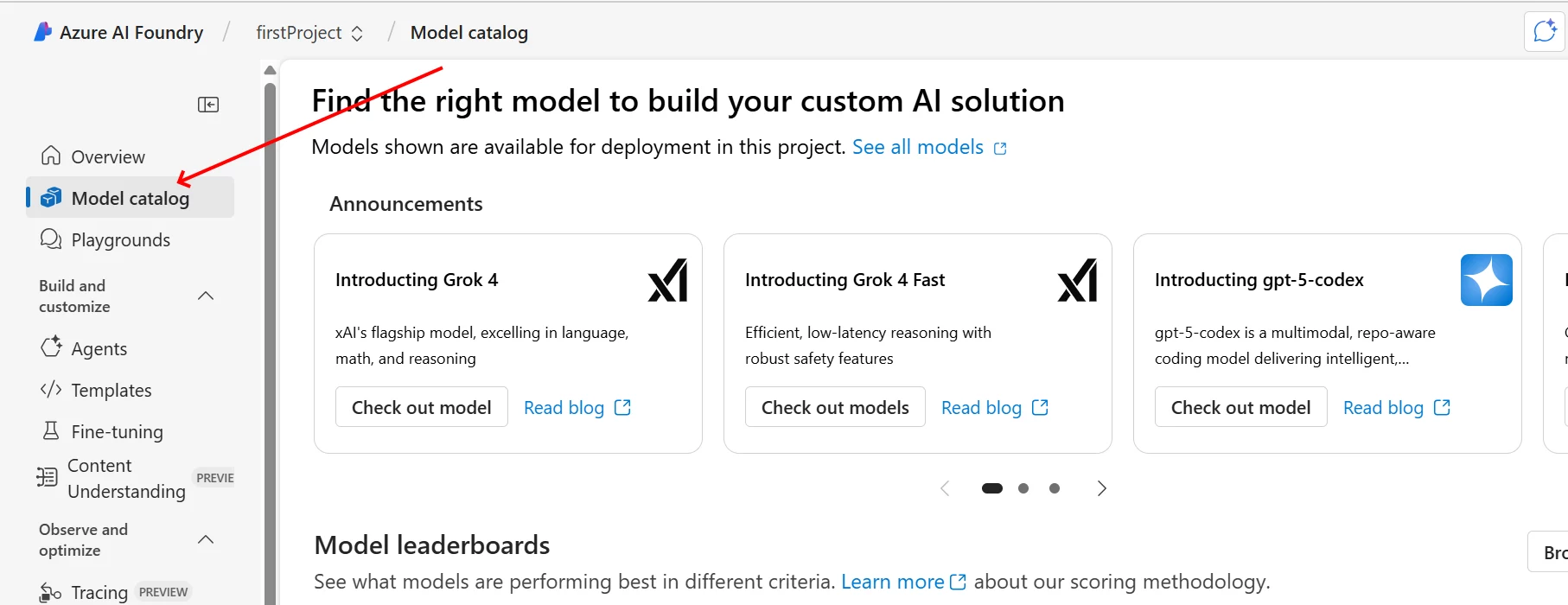 LLM AI Charts: You can start with the Model Catalog