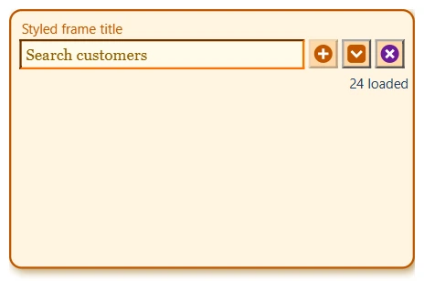 Auto-complete Filter: the same visual styled - warm colors, the Georgia font, a titled frame with rounded corners and a shadow, and custom button images