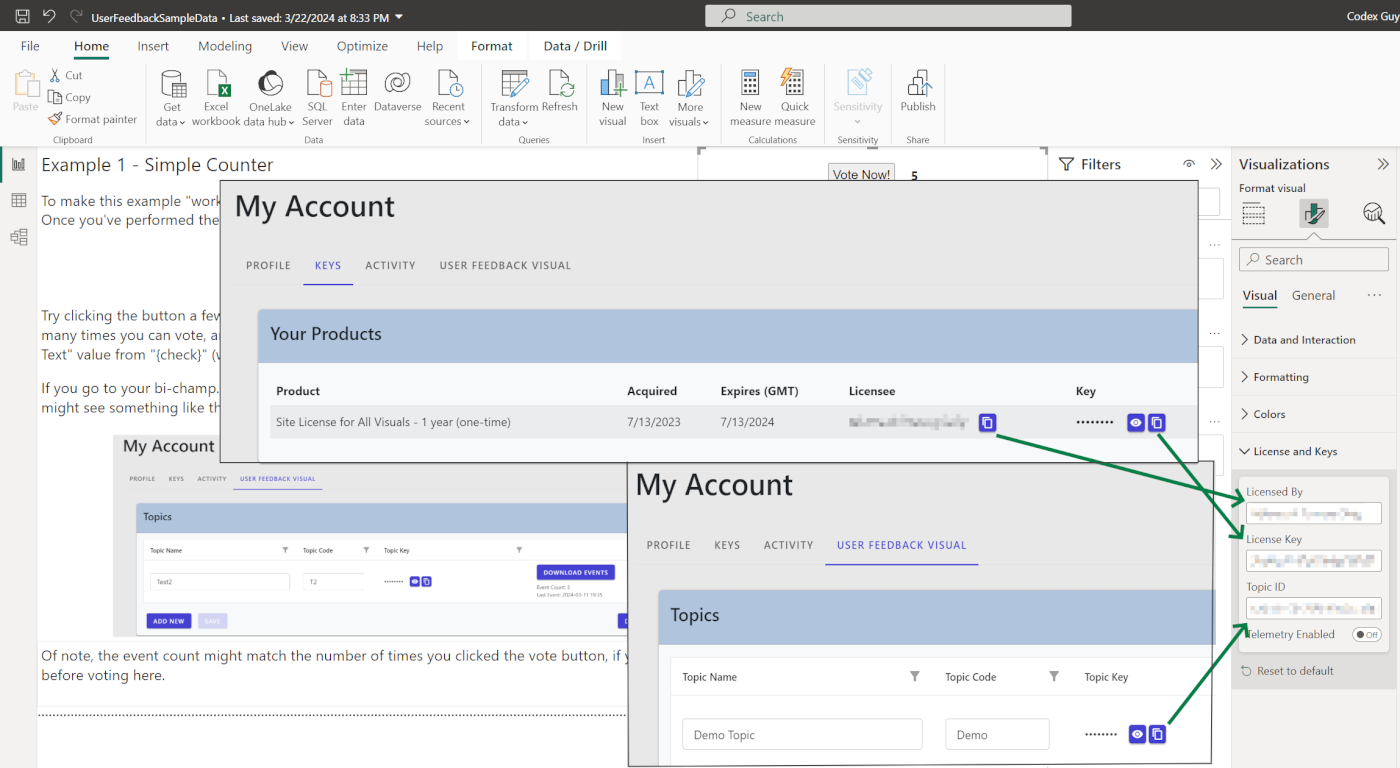 User Feedback Capture: For example, here we're showing where we're getting the three key values needed by a