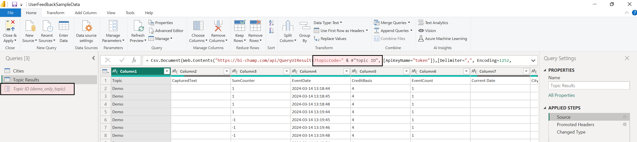 User Feedback Capture: One additional thing to change in the demo file, is the Topic Key