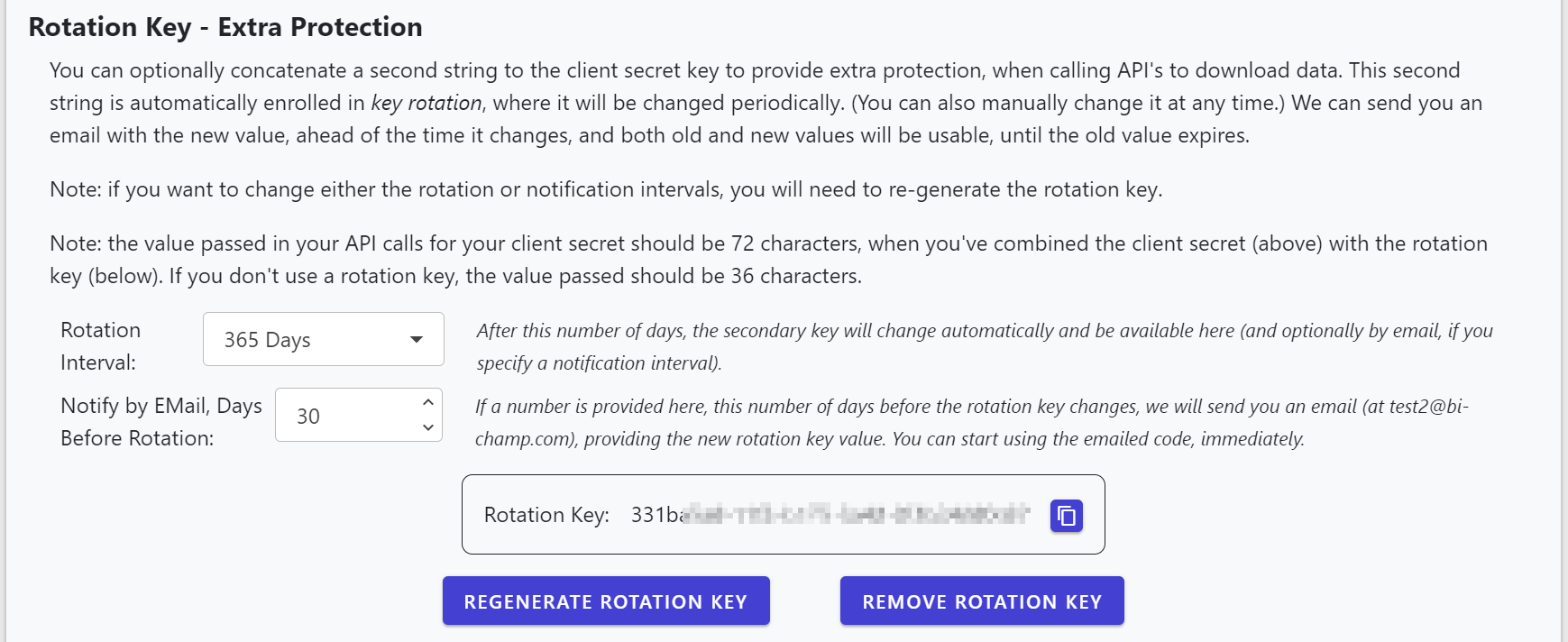 User Feedback Capture: You can optionally generate a rotation key that is appended to your client secret