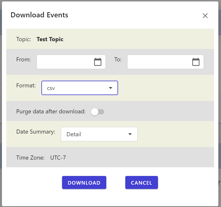 User Feedback Capture: Requesting a download shows this type of dialog
