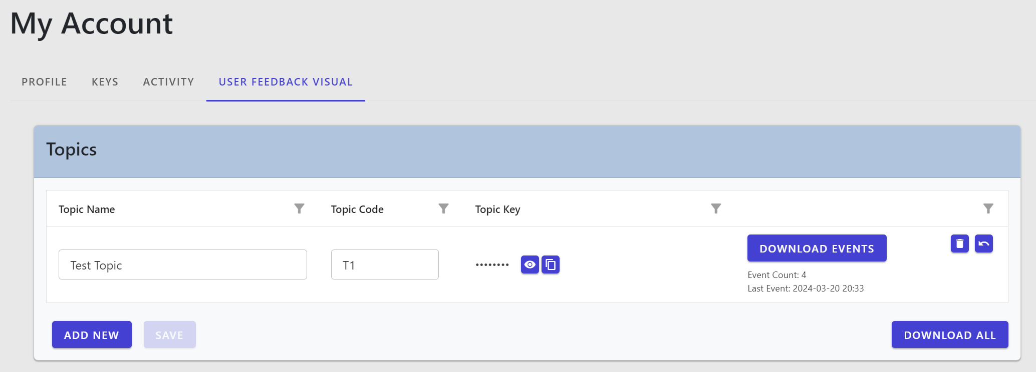 User Feedback Capture: You can download collected feedback data as CSV or JSON files